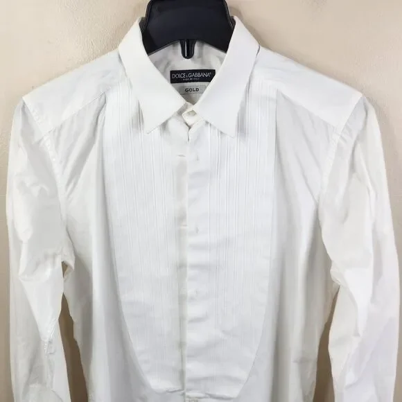 Dolce & Gabbana Mens White Cotton Long Sleeve Poplin Bib Tuxedo Shirt 15 - 38 - Picture 2 of 7